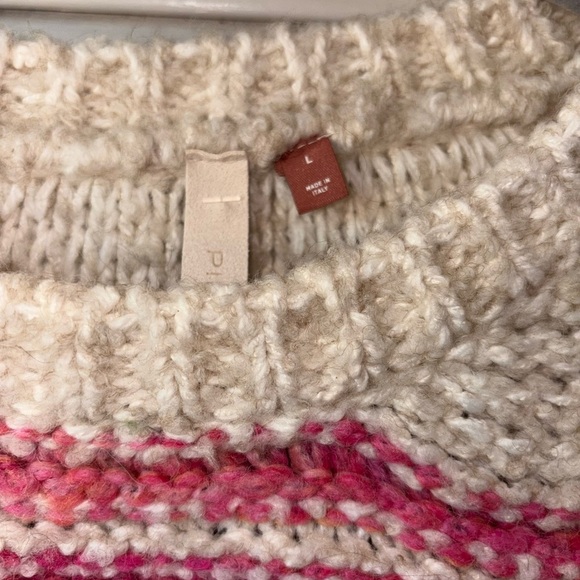 Pilcro by Anthropologie Striped Bouclé Wool Blend Sweater Pink Cream Gray Large - Picture 4 of 7